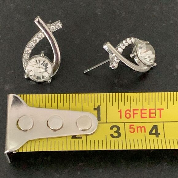 Mermaid Fishtail Earrings, Cubic Zirconia Mermaidcore Criss Cross Silver Tone - Picture 8 of 11